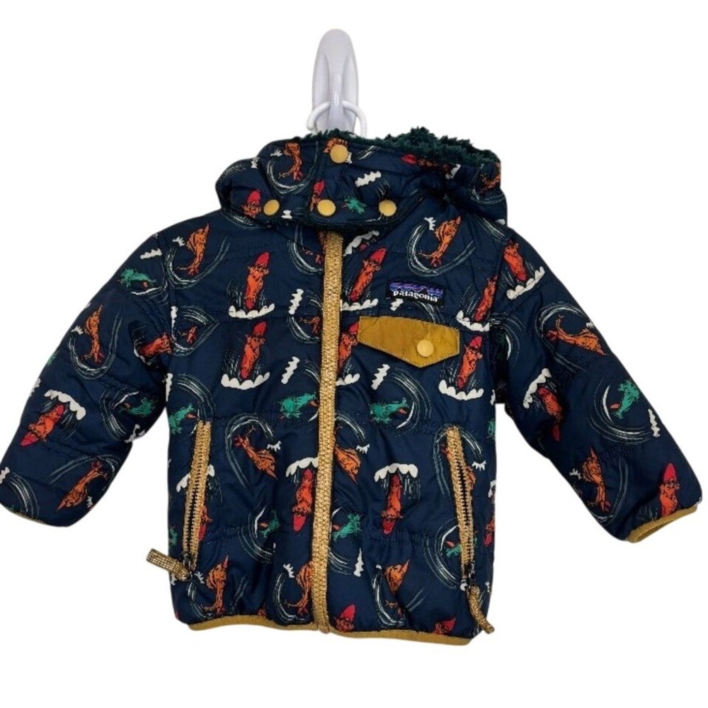 Patagonia Baby Reversible Tribbles Hoody Jacket Navy Fish Los Lobos 3-6m